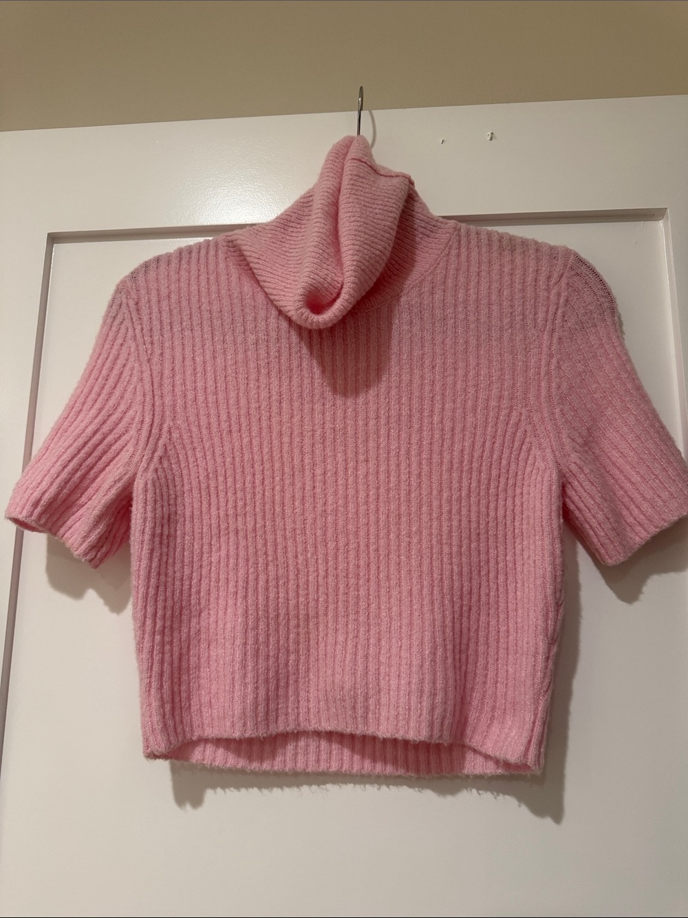 Pink Turtleneck Short-Sleeve Sweater